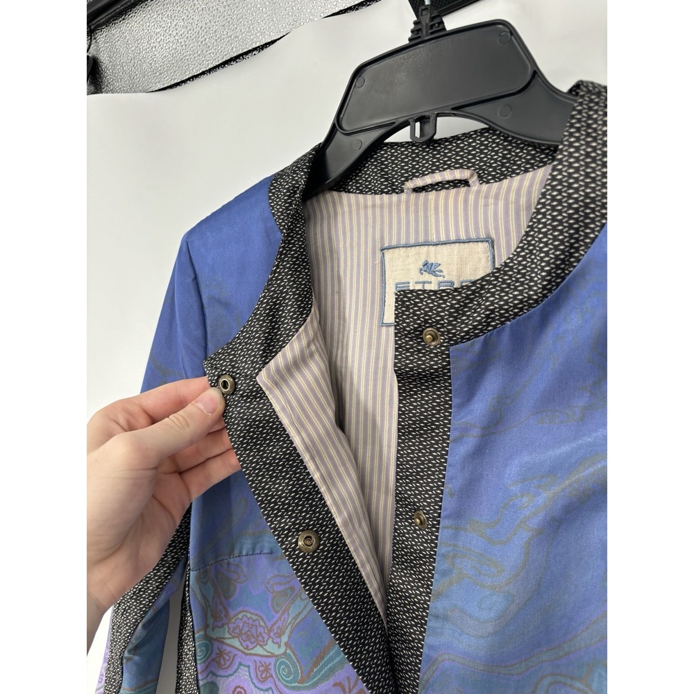 Etro Milano Paisley Printed Colorful Snap Up Coat Lined Made In Italy Size 42 - Picture 11 of 12